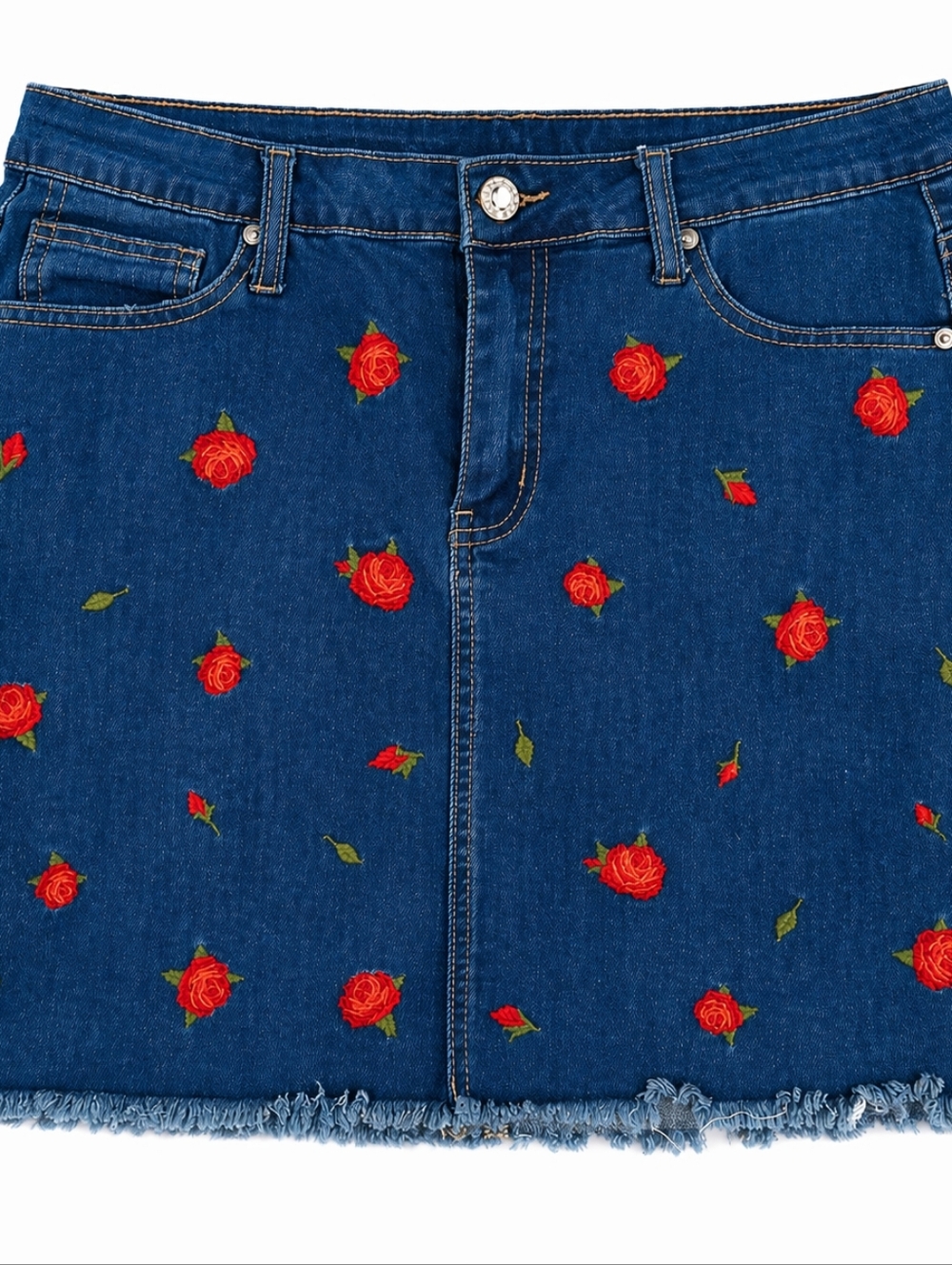 Vintage Hydraulic Lola Rose Embroidered Denim Mini Skirt Blue Size 14
